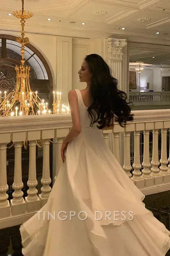 TingPo Wholesale A Line Square Neck Prom Dress Elegant Evening Gown